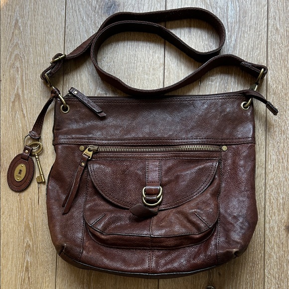 Fossil Handbags - Vintage Fossil 1954 Pebbled Brown Leather Crossbody Shoulder Bag Purse